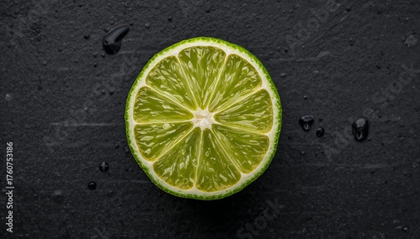 Fototapeta A quartered lime, its vibrant green flesh and translucent membranes in meticulous focus