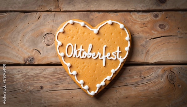 Obraz Heart-shaped gingerbread cookie with "Oktoberfest" inscription  