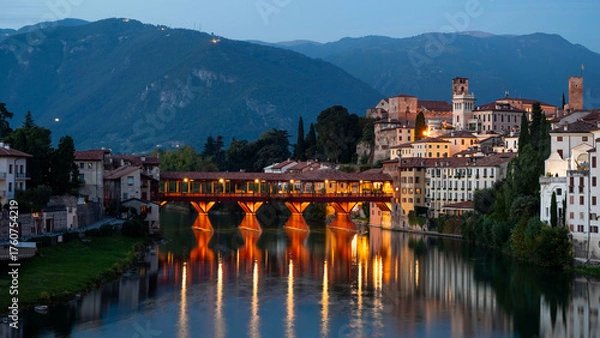 Fototapeta Night view of the Ponte Vecchio in Bassano del Grappa