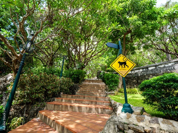 Fototapeta 10 June'25 Klai Kangwon Palace,Hua Hin,Phetchaburi Province Thailand : A Warning Sign on the Path to Klai Kangwon Palace