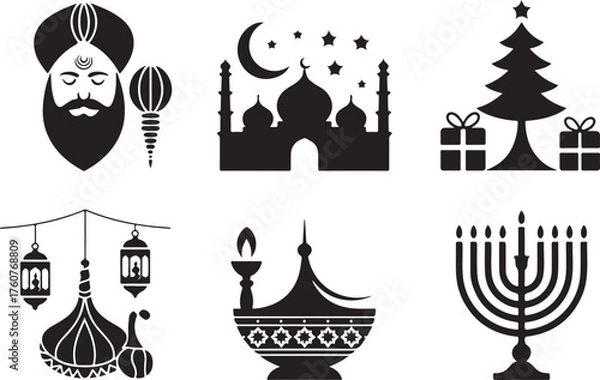 Fototapeta Celebrating diverse holidays with iconic symbols