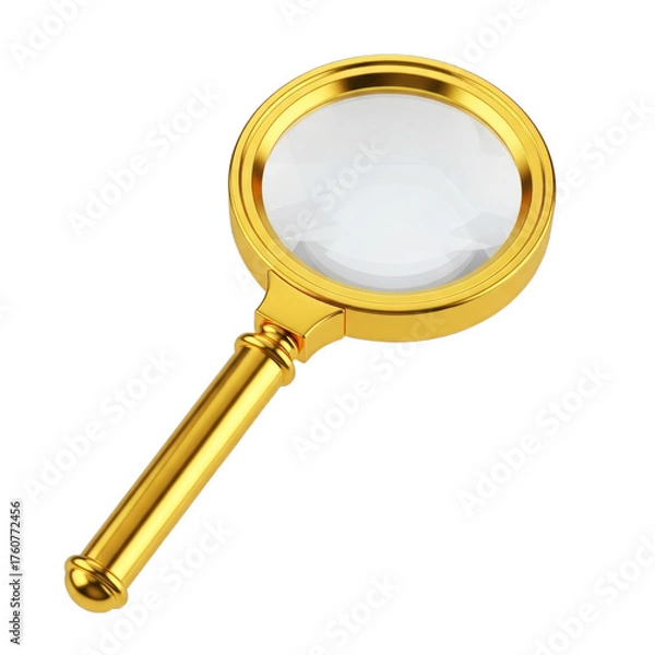 Fototapeta Golden Magnifying Glass isolated on a transparent background