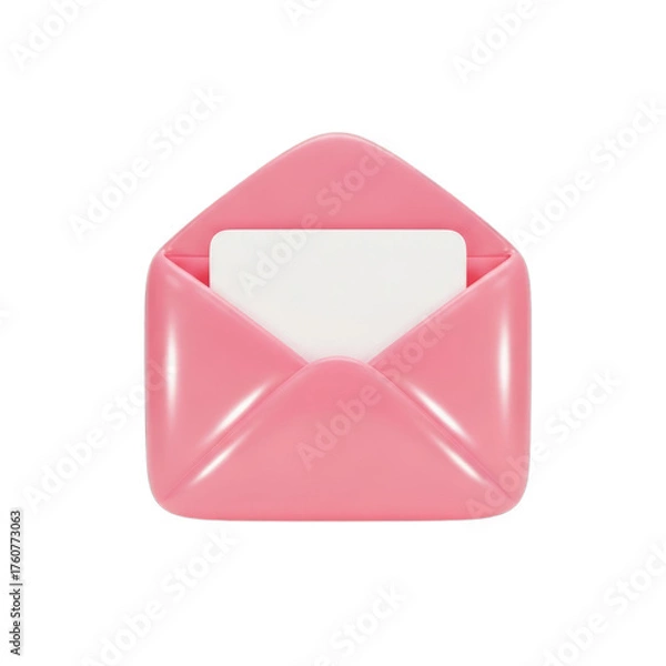 Fototapeta Pink open envelope with white card isolated on a transparent background