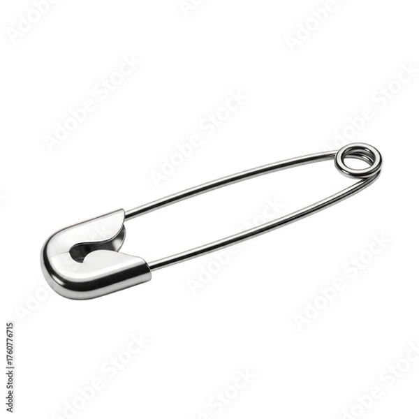 Fototapeta Silver safety pin with coiled end isolated on a transparent background