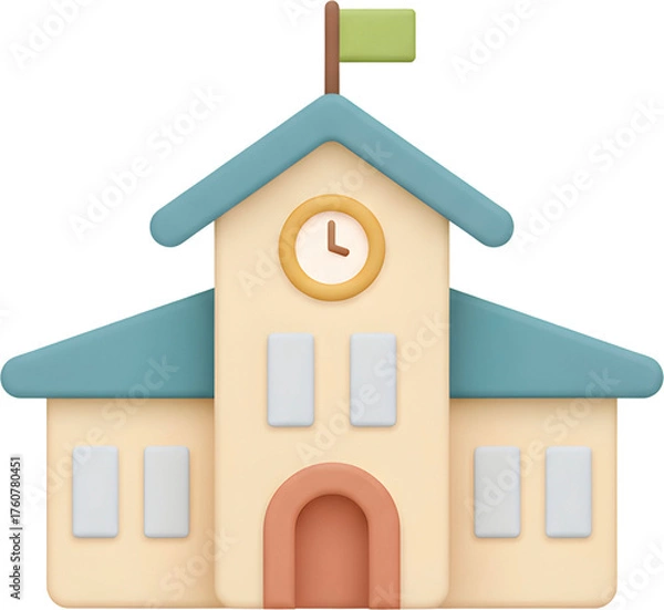 Obraz 귀여운 만화 스타일 학교 건물 일러스트 