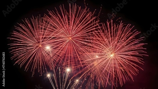 Fototapeta Fireworks in the night sky - New year celebration - December 31st night - HD background 
