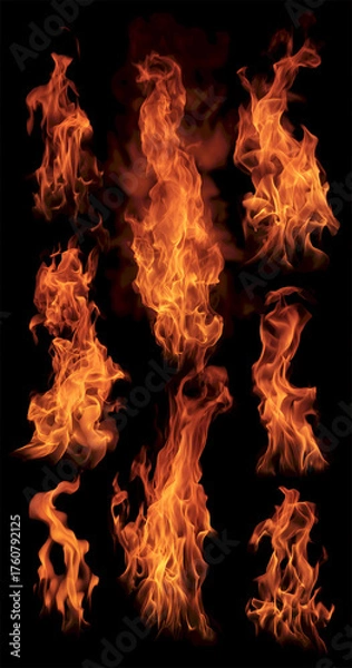 Obraz Dynamic flames dance against a black background, creating an energetic and captivating visual display.