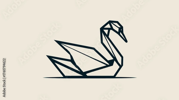 Fototapeta Geometric origami-style swan illustration, abstract elegant bird icon, minimalist vector graphic design element, clean polygonal wildlife art