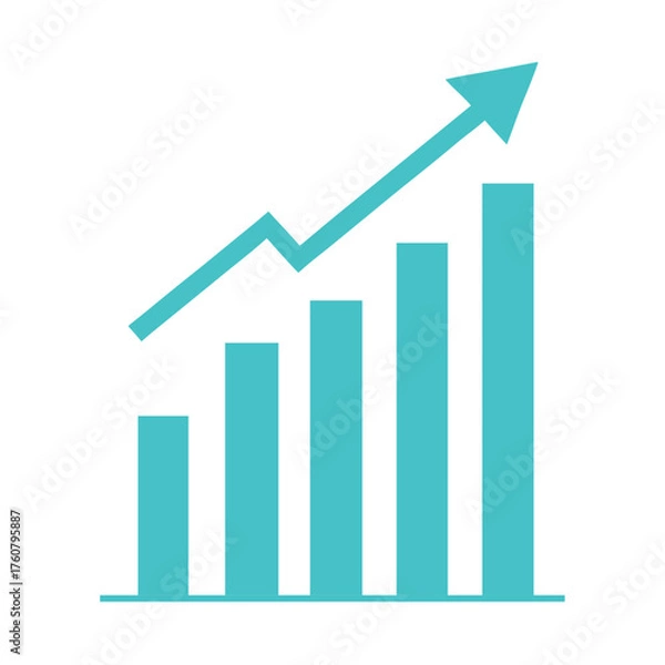 Fototapeta Growth Bar Chart Vector Icon, Upward Arrow Analytics, Isolated on White Background
