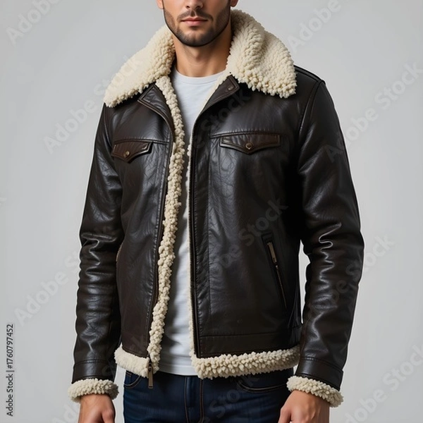 Fototapeta Shearling coat, Shearling jacket, Sheepskin jacket, Autumn clothes, AI Generative