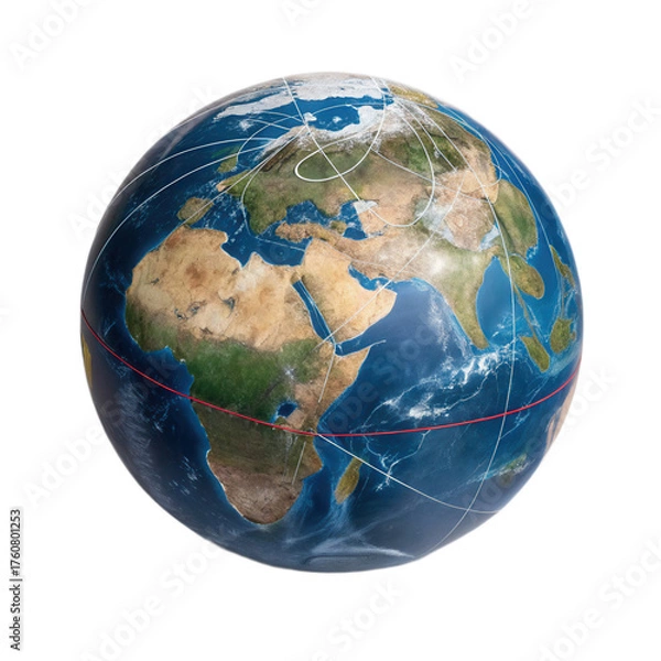 Fototapeta Detailed globe with orbit path showcasing Earth with visible continents and oceans, featuring transparent background that enhances its visual appeal