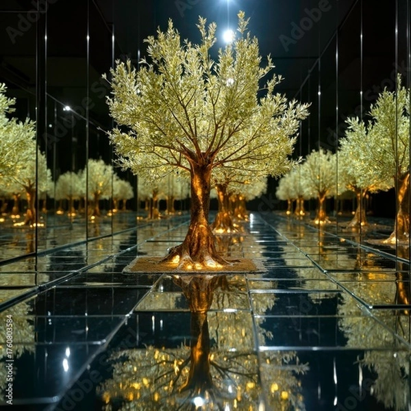Fototapeta The olive tree reflected in the mirror