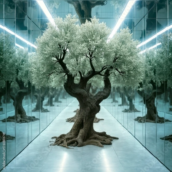 Fototapeta Indoor mirrored olive tree scene