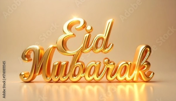 Obraz Golden 3D “Eid Mubarak” text on a soft light background with a shiny, elegant, and festive look.