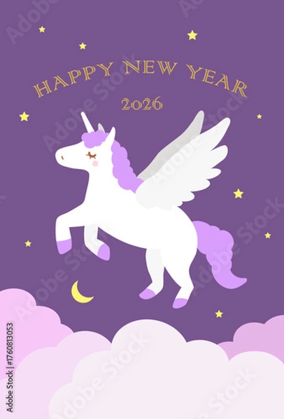Obraz 午年の年賀状2026年　夜空を駆けるユニコーン
