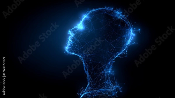 Fototapeta Human Head Silhouette Made of Data Lines