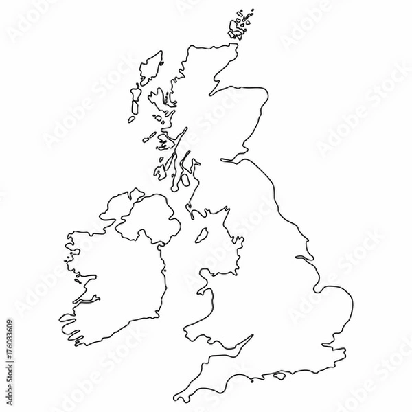 Obraz Mapa Wielka Brytania zarys graficzny odręczny rysunek na białym tle. Ilustracji wektorowych.