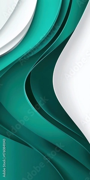 Obraz Emerald Green and White Waves: Abstract Background with Curved Shapes