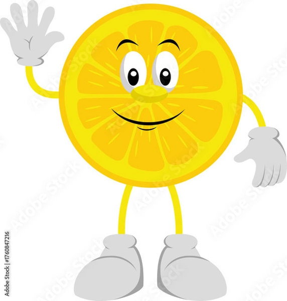 Obraz Cartoon Lemon Slice Character Waving