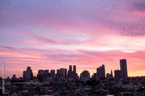 Obraz Tokio, wschód słońca, Shinjuku, drapacze chmur