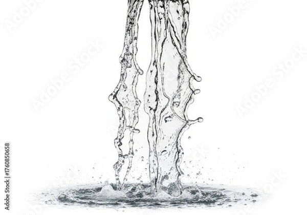 Fototapeta Dynamic clear water stream splashing on a pristine white surface, illustrating purity and motion