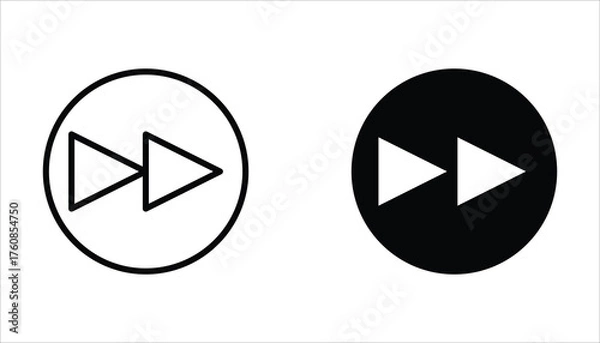 Fototapeta Forward button icon set. Double arrow glyph icon. Navigation pointer, indicator. Vector illustration isolated on white background.