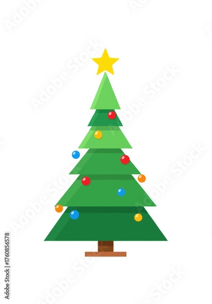 Fototapeta Stylized Christmas Tree with Star Topper and Colorful Ornaments.
