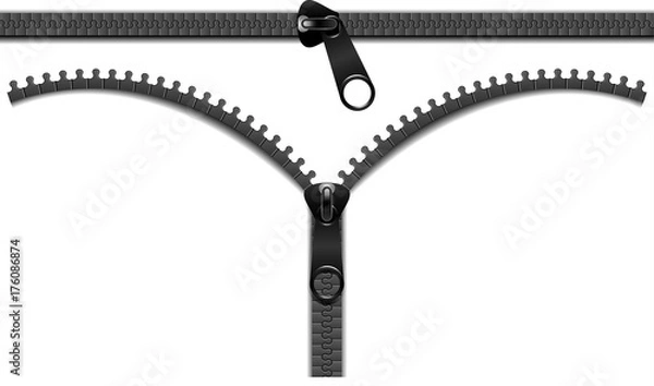 Fototapeta Vector icon closed and open zipper, fastener. Set of zip. buckle
