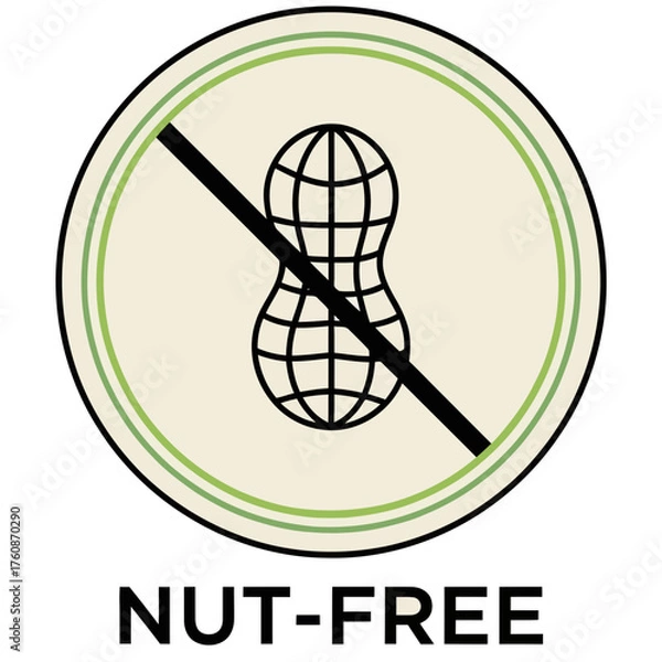 Fototapeta Nut-Free Icon Allergy Symbol Peanut-Free Badge No Nuts Graphic Food Safety Label Allergen Warning Vector