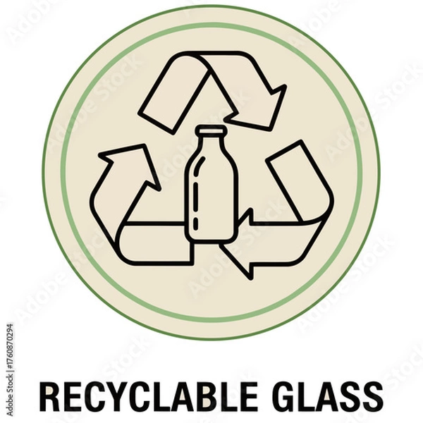 Fototapeta Recyclable Glass Icon Recycling Symbol Eco Packaging Graphic Sustainable Bottle Badge Environmental Label Reduce Reuse  Recycle Vector