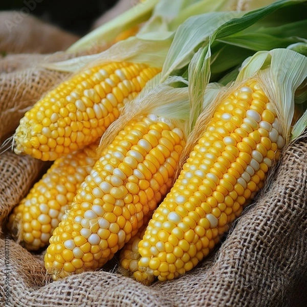 Obraz Fresh Corn Ears on Burlap