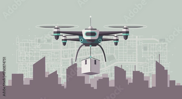 Obraz Drone Delivery Concept Over City Skyline Illustration Graphic Design