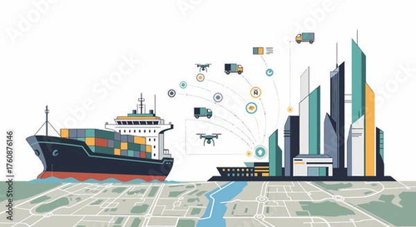 Obraz Modern Global Logistics And Supply Chain Network Concept Illustration
