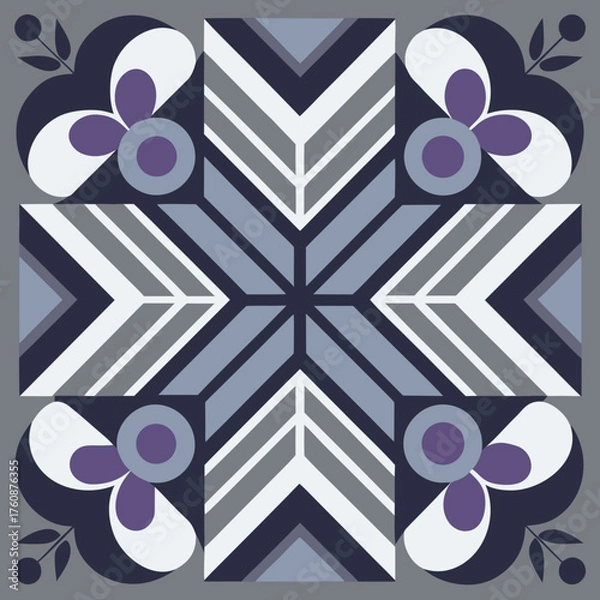 Fototapeta Retro Modern Floral Geometric Pattern – Colorful Symmetrical Abstract Design  
