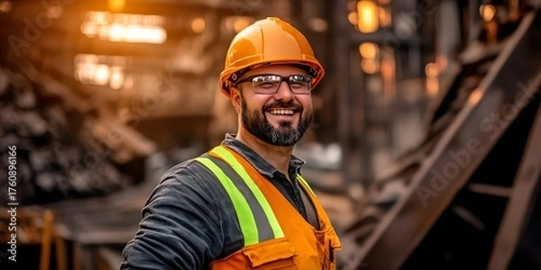 Fototapeta Smiling worker with helmet.