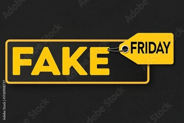 Fototapeta Fake Friday Sign Banner With Yellow Tag On Black Background For Stock Use

