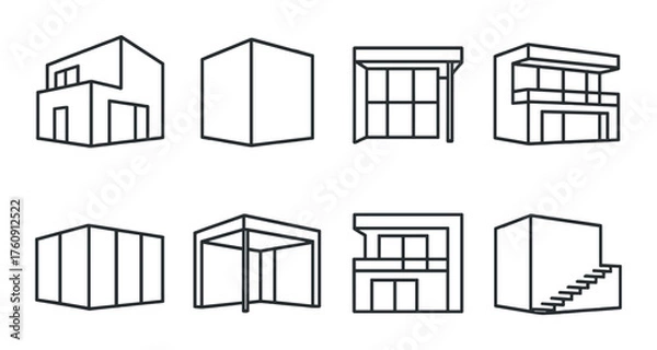 Fototapeta Minimalist house outline wallpaper with eight modern box shapes