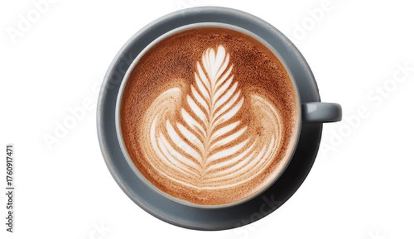 Fototapeta Aromatic latte art in a gray mug