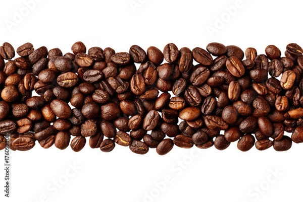 Fototapeta Roasted coffee beans arranged in a horizontal band (1)