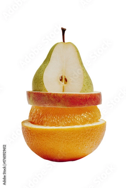 Fototapeta Stacked fruit slices, pear, apple, orange