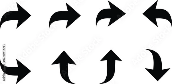 Obraz Arrow Set with Curve Tail on White Background, Directional Signs, Navigation Icons