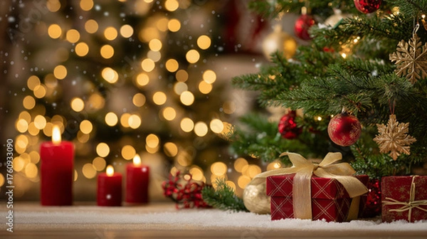 Fototapeta A cozy, festive Christmas background for greeting cards