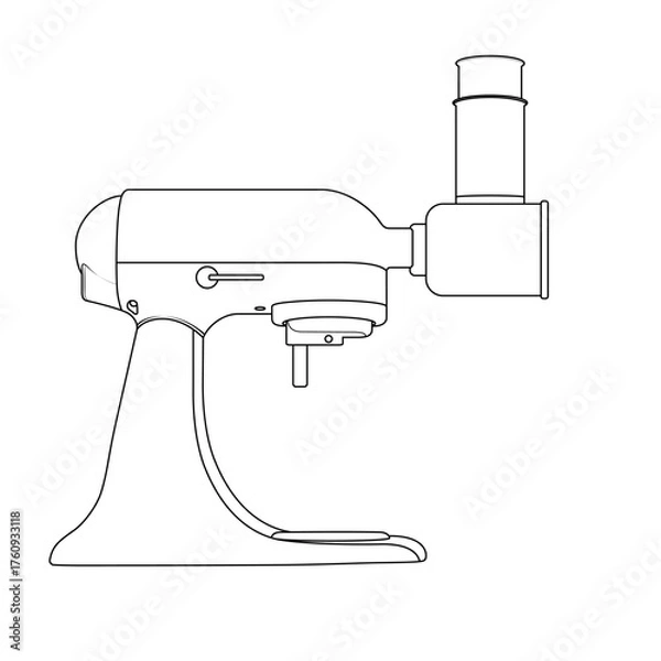Fototapeta Outline illustration of a stand mixer with food processor attachment. Perfect for culinary blogs, kitchen manuals, and cooking infographics.