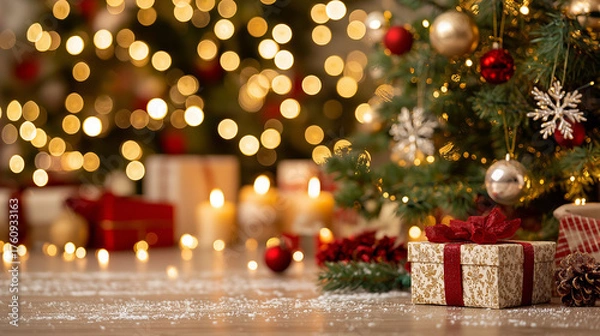 Fototapeta A cozy, festive Christmas background for greeting cards