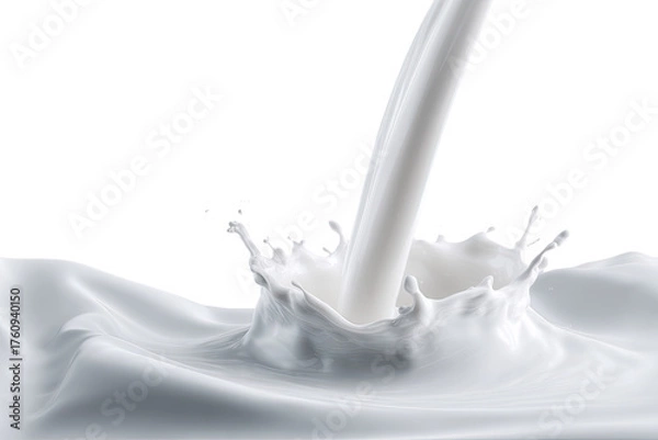 Fototapeta Milk splash.  A stream of milk pouring and splashing