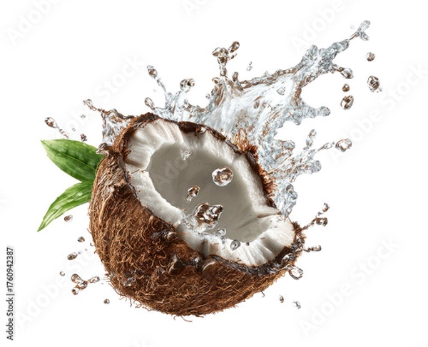 Fototapeta Fresh coconut half with splashing water (1)