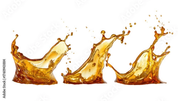 Fototapeta Golden liquid splashes against black background