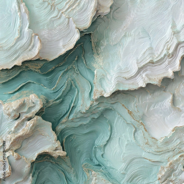 Fototapeta Abstract textured surface of light teal and off-white layered forms