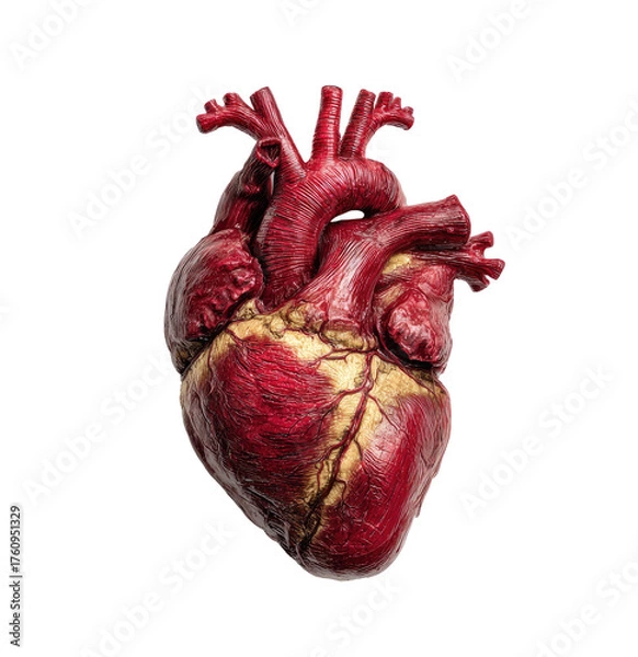 Obraz Detailed anatomical heart, vibrant red, golden veins