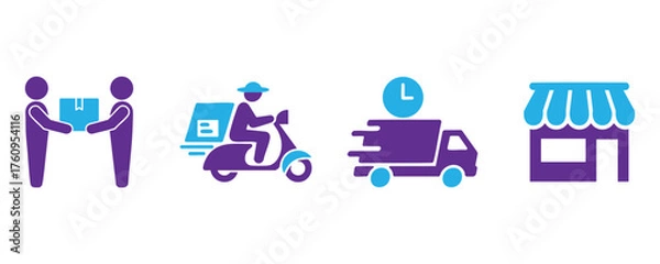 Fototapeta Set of Delivery icons in solid icons vector style with white background
